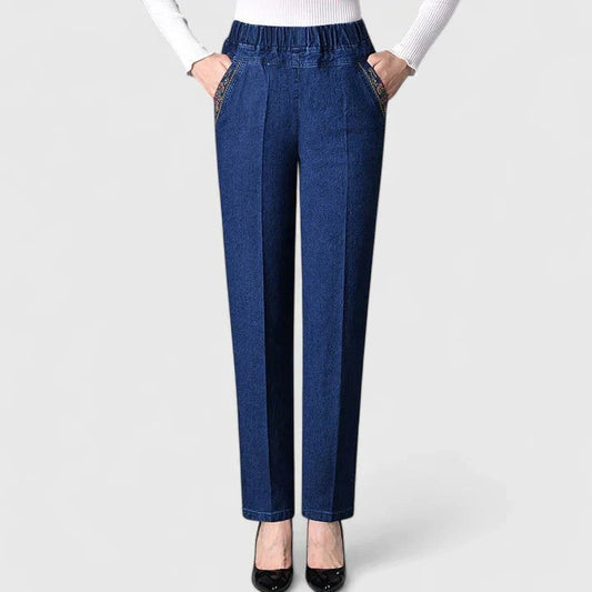 Effortless Blue Denim Jeans for Women with High Waisted Straight Leg Pockets Casual Style