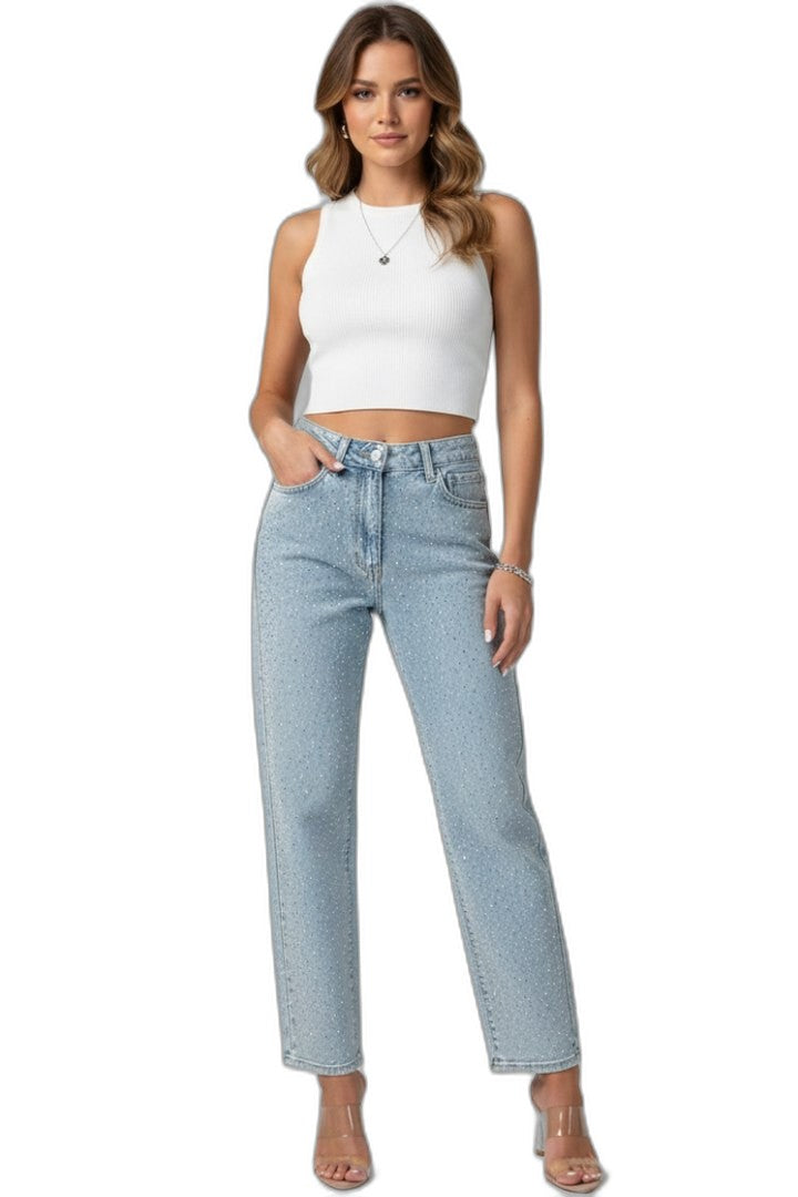 Effortless Blue Denim Jeans for Women with High Waisted Straight Leg Pockets Casual Style