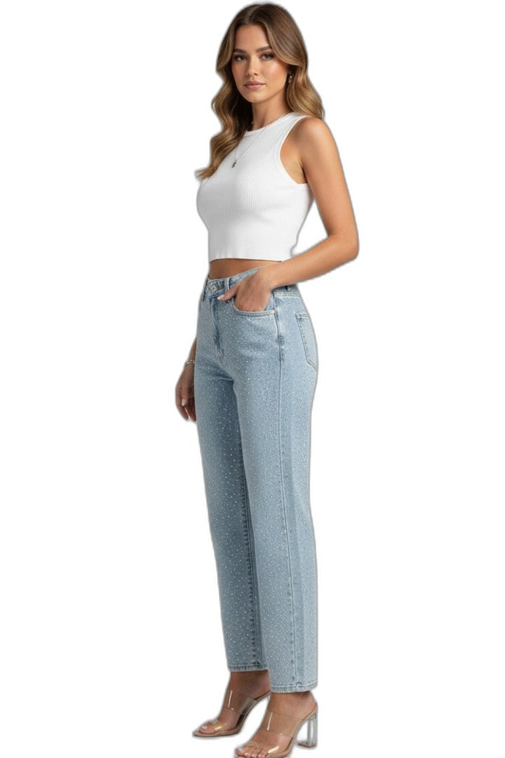 Effortless Blue Denim Jeans for Women with High Waisted Straight Leg Pockets Casual Style