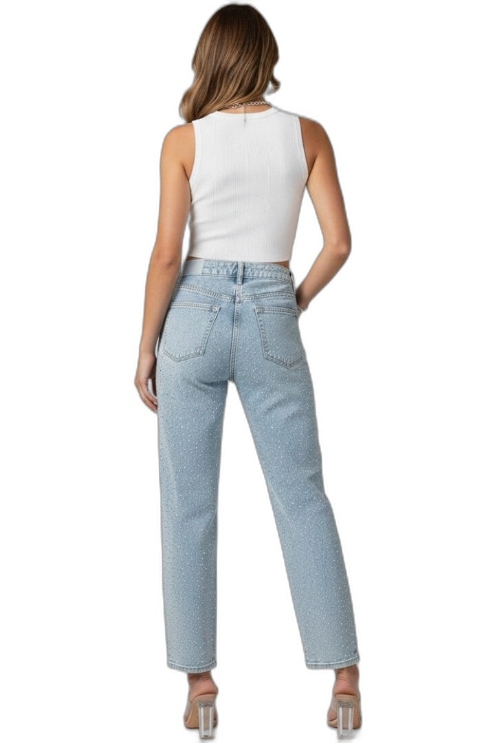 Effortless Blue Denim Jeans for Women with High Waisted Straight Leg Pockets Casual Style