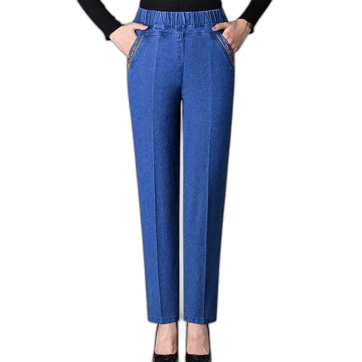 Effortless Blue Denim Jeans for Women with High Waisted Straight Leg Pockets Casual Style