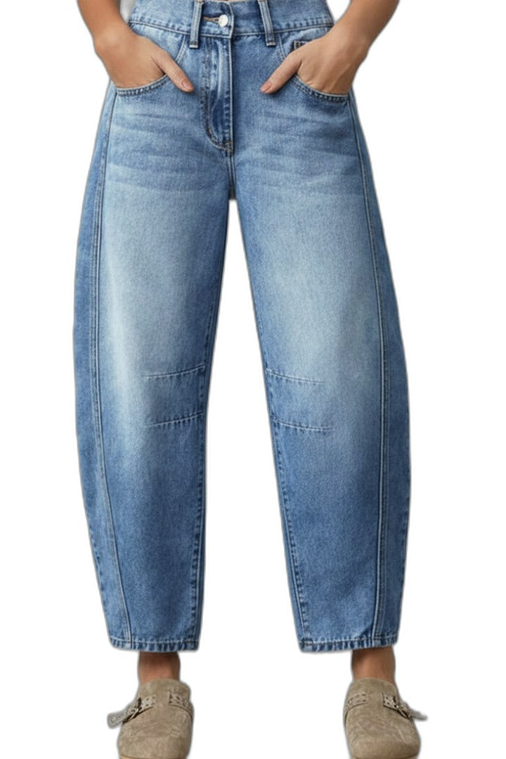Effortless Blue Denim Jeans for Women with High Waisted Straight Leg Pockets Casual Style