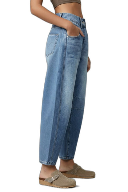 Effortless Blue Denim Jeans for Women with High Waisted Straight Leg Pockets Casual Style
