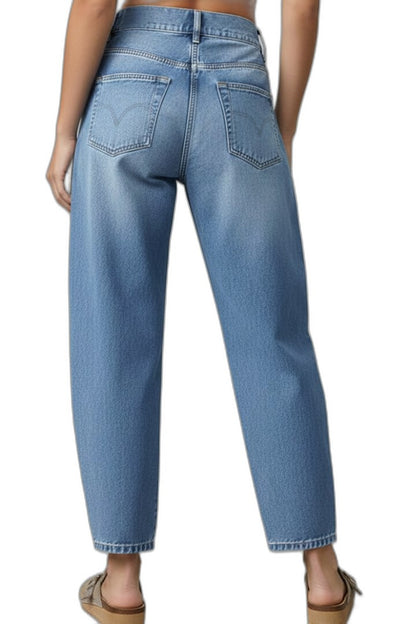 Effortless Blue Denim Jeans for Women with High Waisted Straight Leg Pockets Casual Style