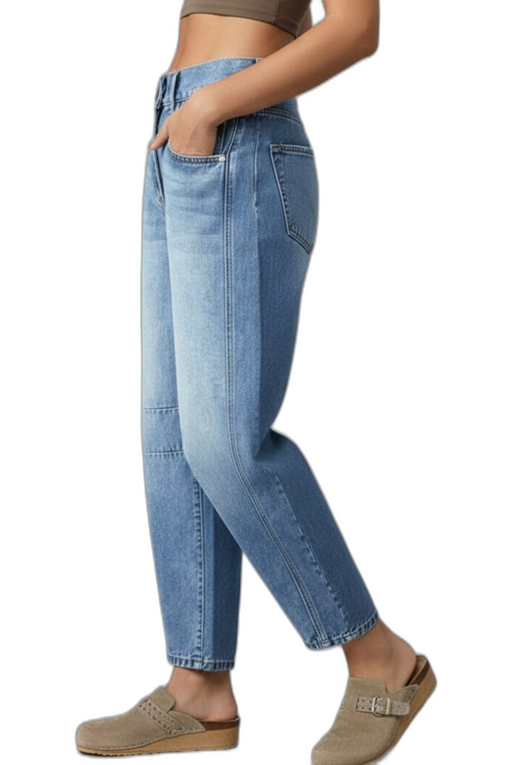 Effortless Blue Denim Jeans for Women with High Waisted Straight Leg Pockets Casual Style