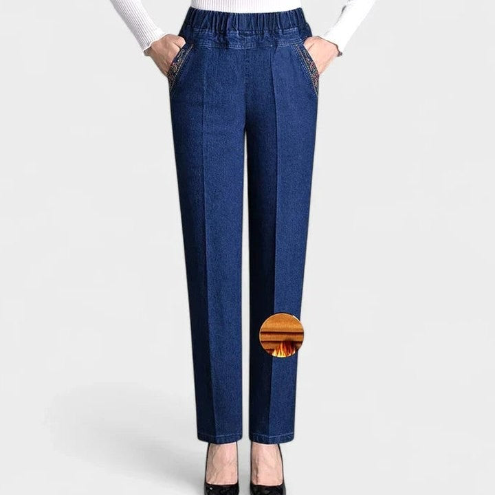 Effortless Blue Denim Jeans for Women with High Waisted Straight Leg Pockets Casual Style