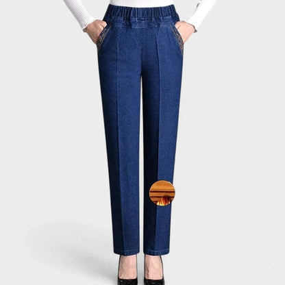 Effortless Blue Denim Jeans for Women with High Waisted Straight Leg Pockets Casual Style