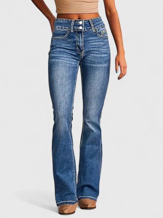 Effortless Blue Denim Jeans for Women with High Waisted Wide Leg Casual Style