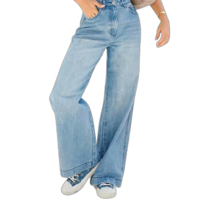 Effortless Blue Denim Jeans for Women with High Waisted Wide Leg Casual Style