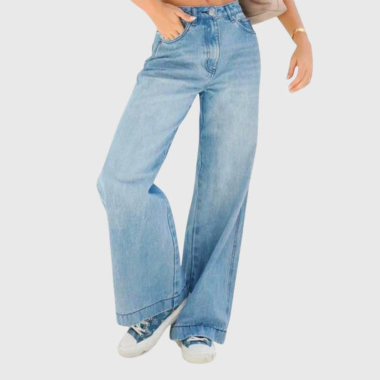 Effortless Blue Denim Jeans for Women with High Waisted Wide Leg Casual Style