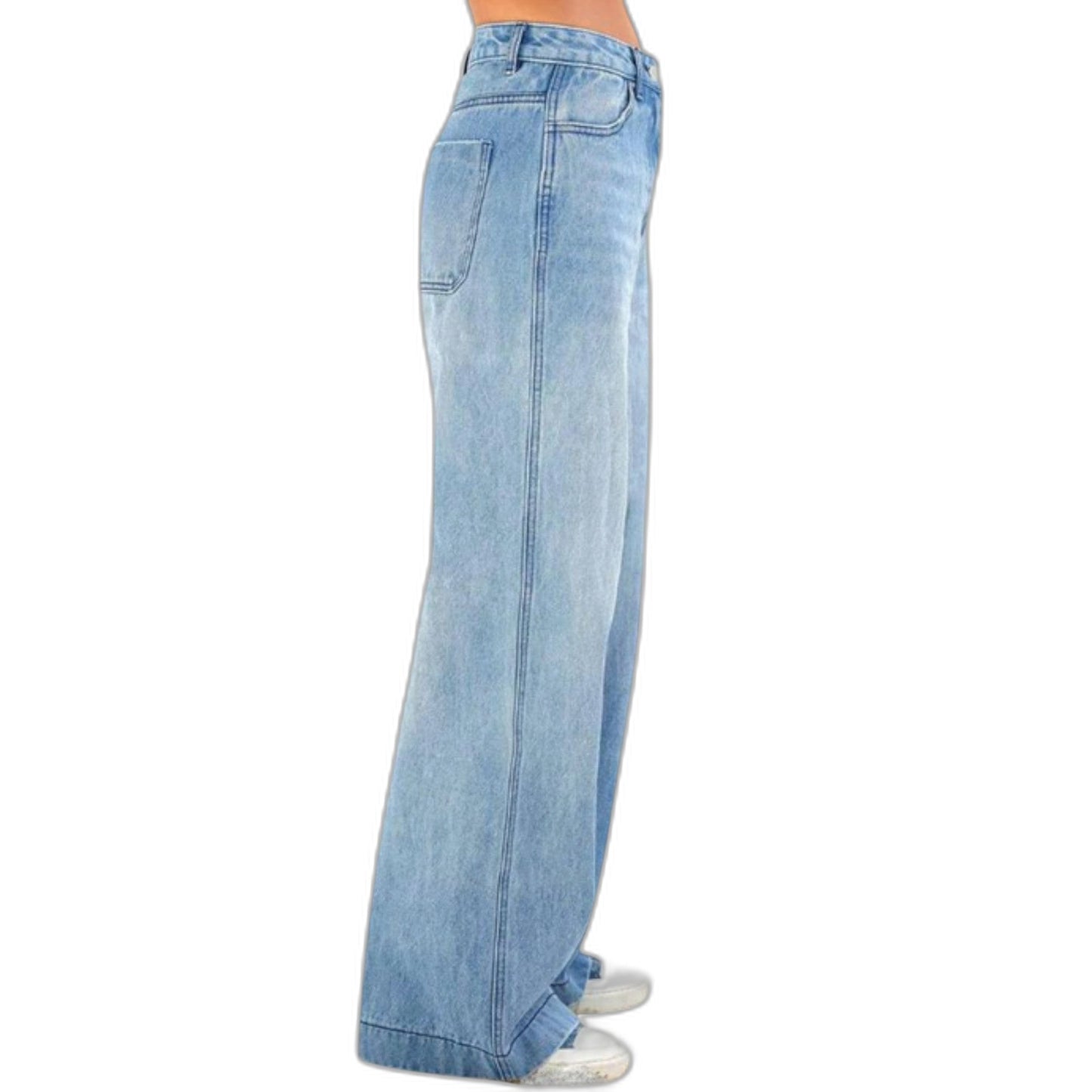 Effortless Blue Denim Jeans for Women with High Waisted Wide Leg Casual Style