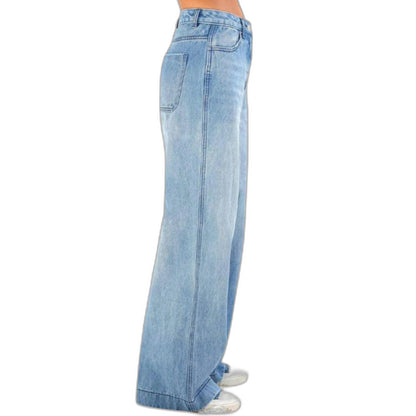 Effortless Blue Denim Jeans for Women with High Waisted Wide Leg Casual Style