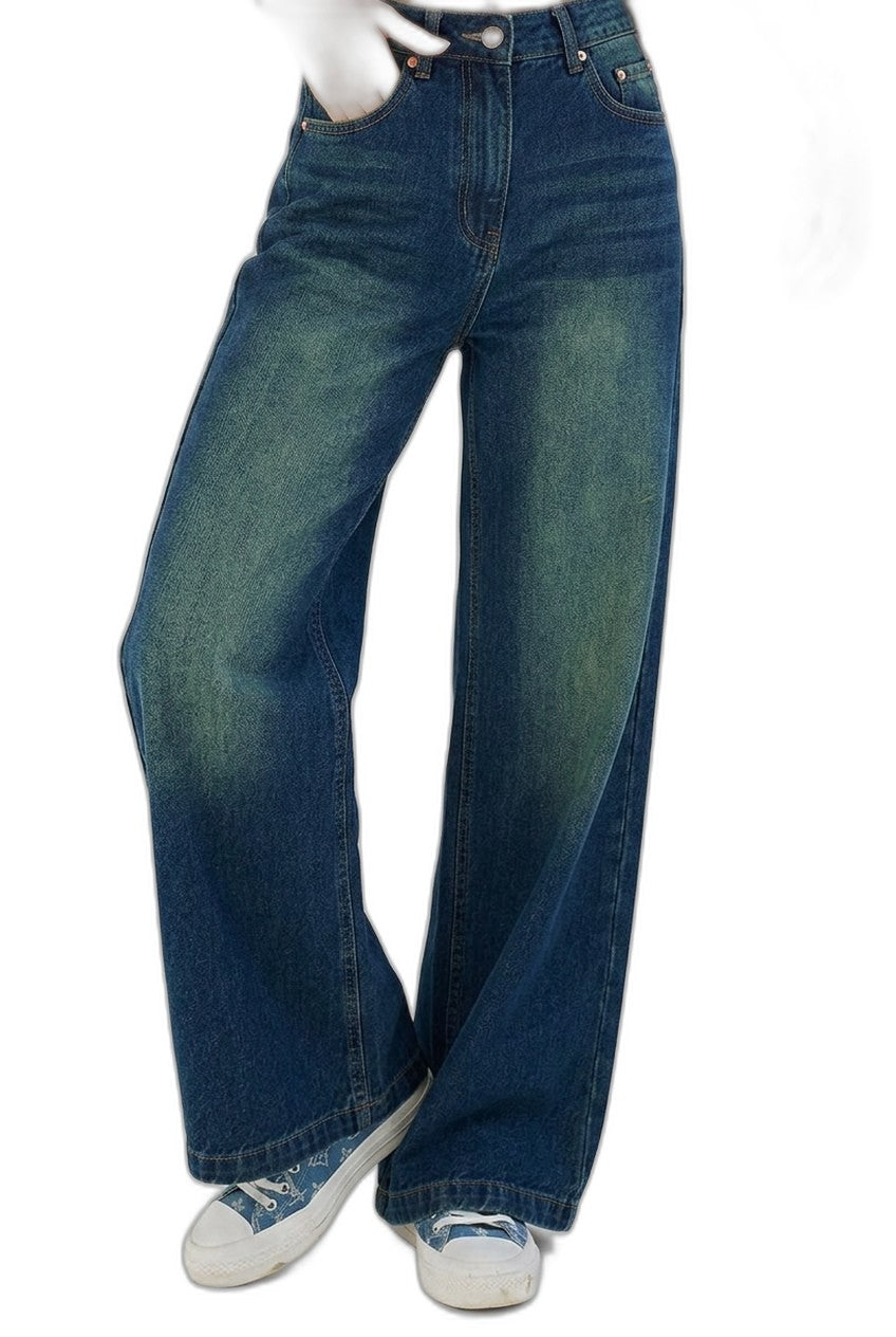 Effortless Blue Denim Jeans for Women with High Waisted Wide Leg Casual Style