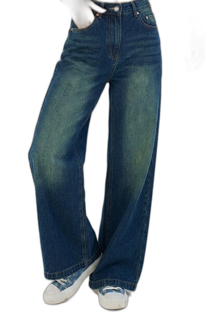 Effortless Blue Denim Jeans for Women with High Waisted Wide Leg Casual Style
