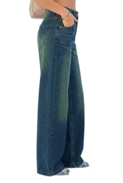Effortless Blue Denim Jeans for Women with High Waisted Wide Leg Casual Style