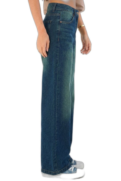 Effortless Blue Denim Jeans for Women with High Waisted Wide Leg Casual Style