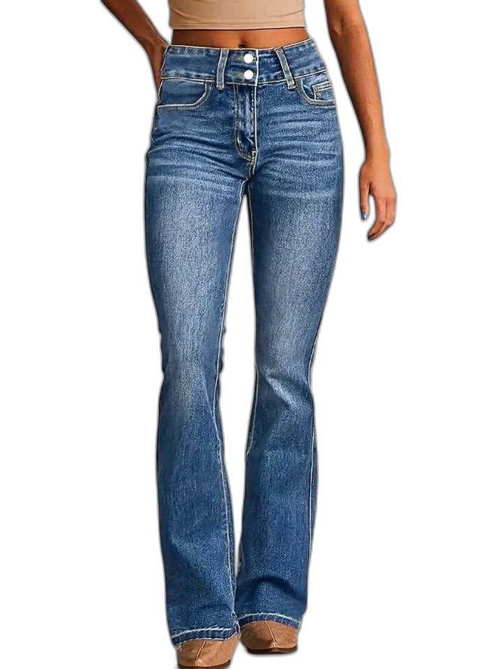 Effortless Blue Denim Jeans for Women with High Waisted Wide Leg Casual Style