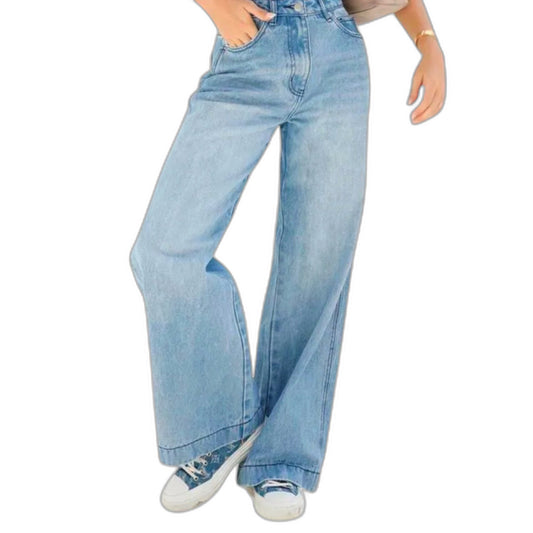 Effortless Blue Denim Jeans for Women with High Waisted Wide Leg Casual Style