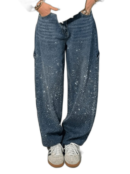 Effortless Blue Denim Jeans for Women with High Waisted Wide Leg Casual Style
