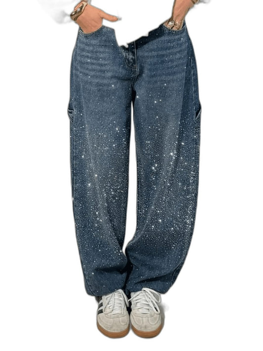 Effortless Blue Denim Jeans for Women with High Waisted Wide Leg Casual Style