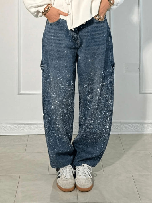 Effortless Blue Denim Jeans for Women with High Waisted Wide Leg Casual Style