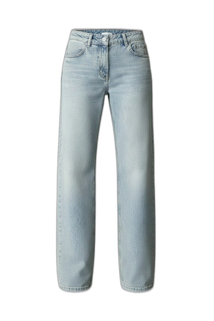 Effortless Blue Denim Jeans for Women with High Waisted Wide Leg Drawstring Pockets Casual Style