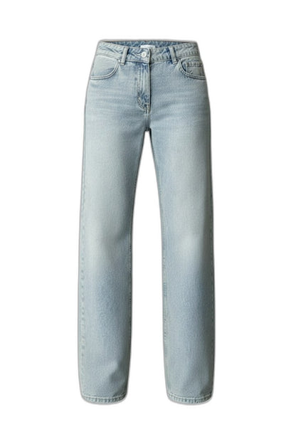 Effortless Blue Denim Jeans for Women with High Waisted Wide Leg Drawstring Pockets Casual Style
