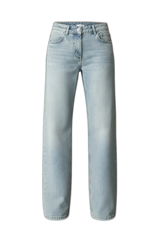 Effortless Blue Denim Jeans for Women with High Waisted Wide Leg Drawstring Pockets Casual Style