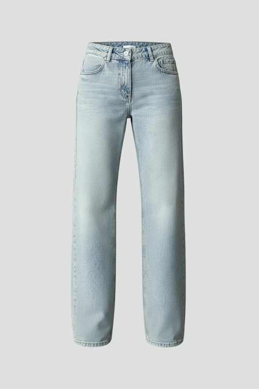 Effortless Blue Denim Jeans for Women with High Waisted Wide Leg Drawstring Pockets Casual Style