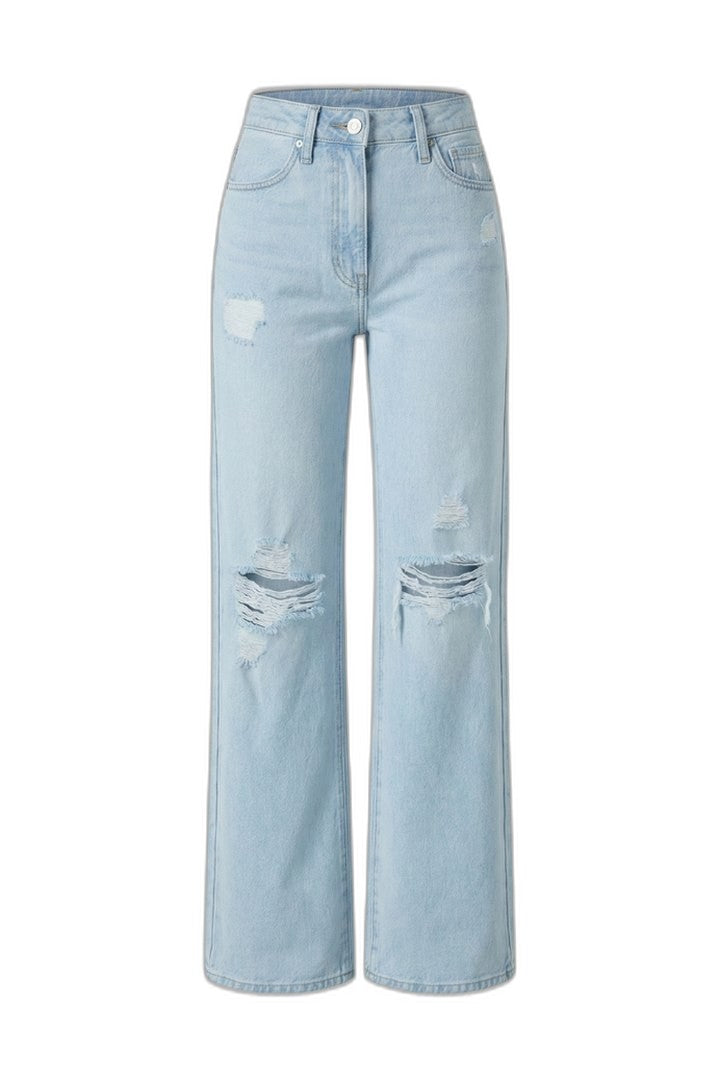 Effortless Blue Denim Jeans for Women with High Waisted Wide Leg Pockets Casual Style