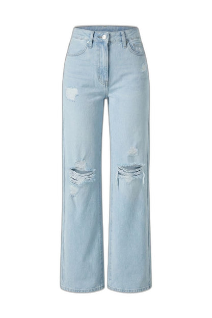 Effortless Blue Denim Jeans for Women with High Waisted Wide Leg Pockets Casual Style