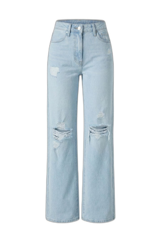 Effortless Blue Denim Jeans for Women with High Waisted Wide Leg Pockets Casual Style