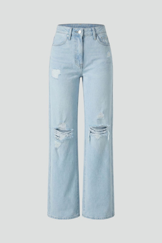 Effortless Blue Denim Jeans for Women with High Waisted Wide Leg Pockets Casual Style