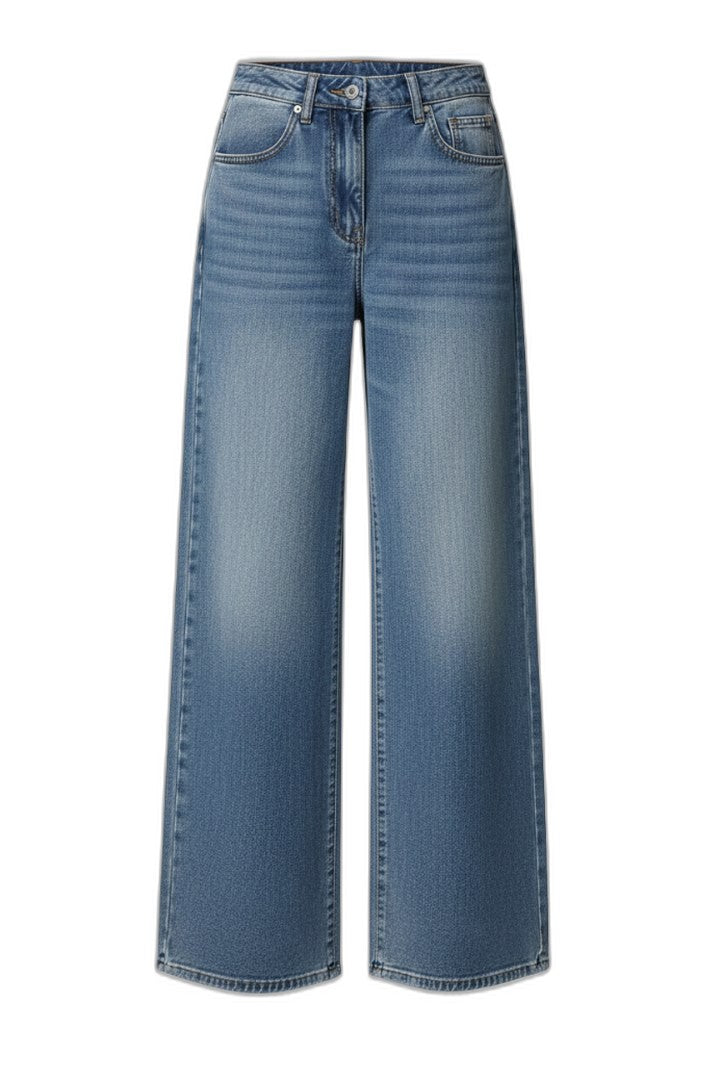 Effortless Blue Denim Jeans for Women with High Waisted Wide Leg Pockets Casual Style