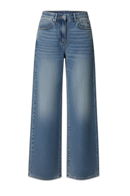 Effortless Blue Denim Jeans for Women with High Waisted Wide Leg Pockets Casual Style