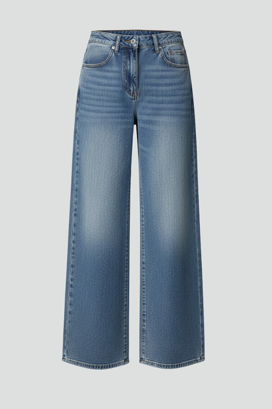 Effortless Blue Denim Jeans for Women with High Waisted Wide Leg Pockets Casual Style