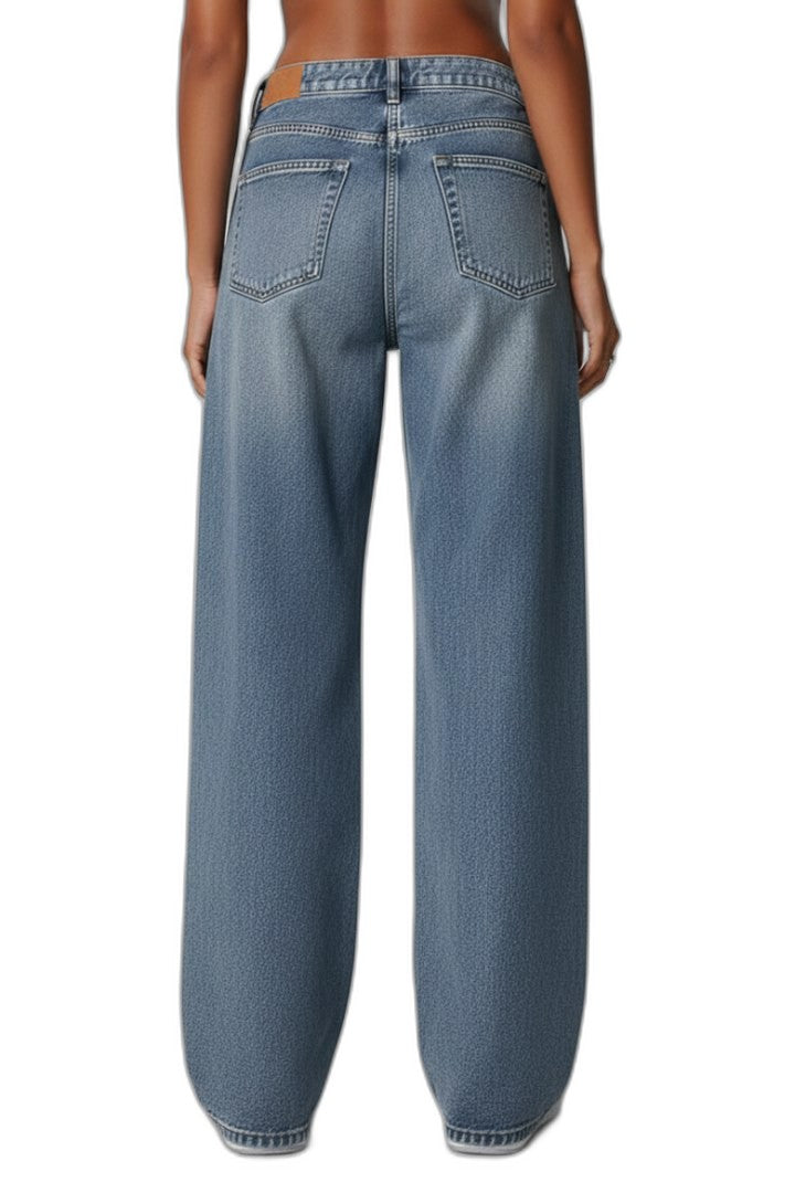 Effortless Blue Denim Jeans for Women with High Waisted Wide Leg Pockets Casual Style