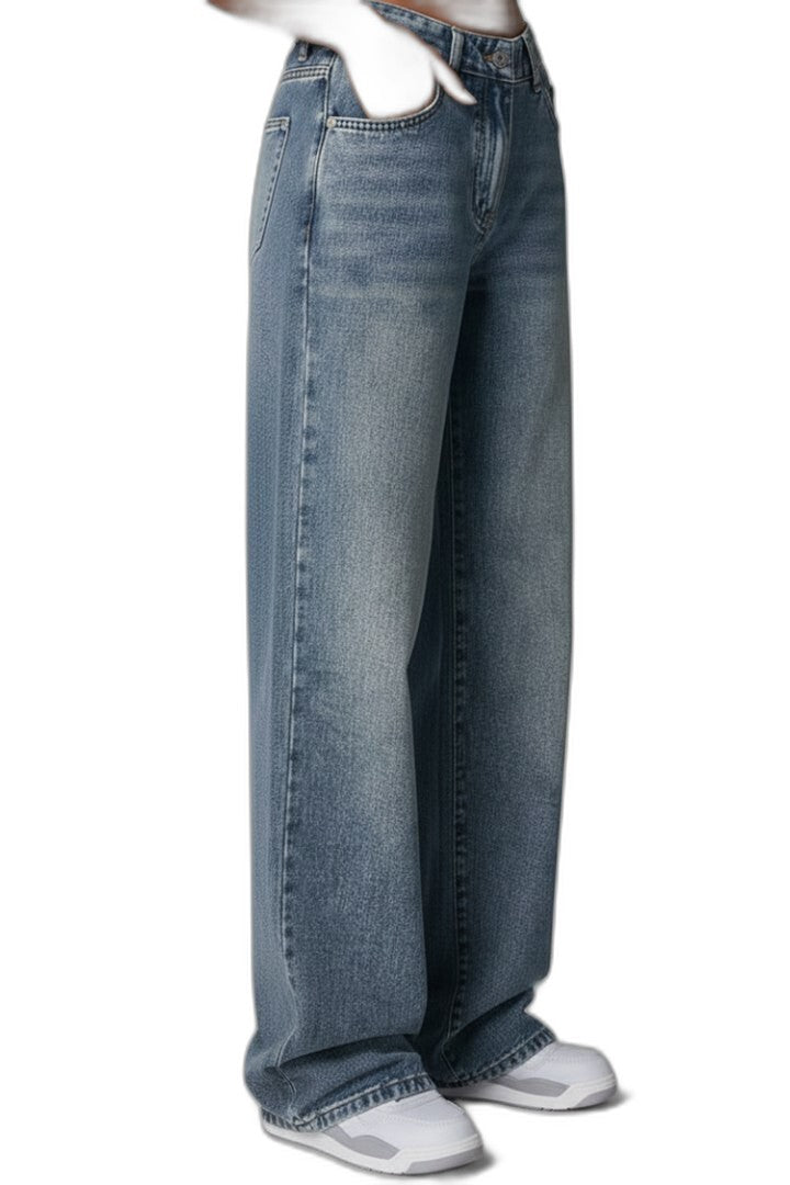 Effortless Blue Denim Jeans for Women with High Waisted Wide Leg Pockets Casual Style