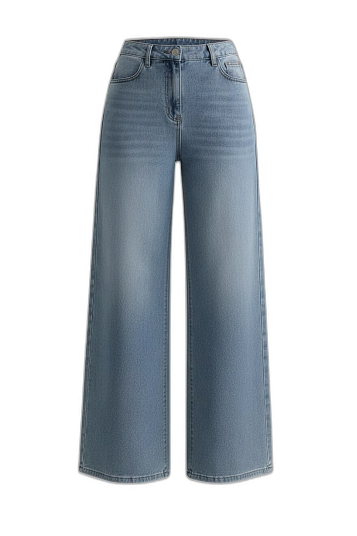 Effortless Blue Denim Jeans for Women with High Waisted Wide Leg Pockets Casual Style