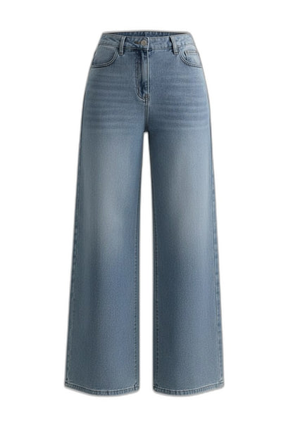 Effortless Blue Denim Jeans for Women with High Waisted Wide Leg Pockets Casual Style