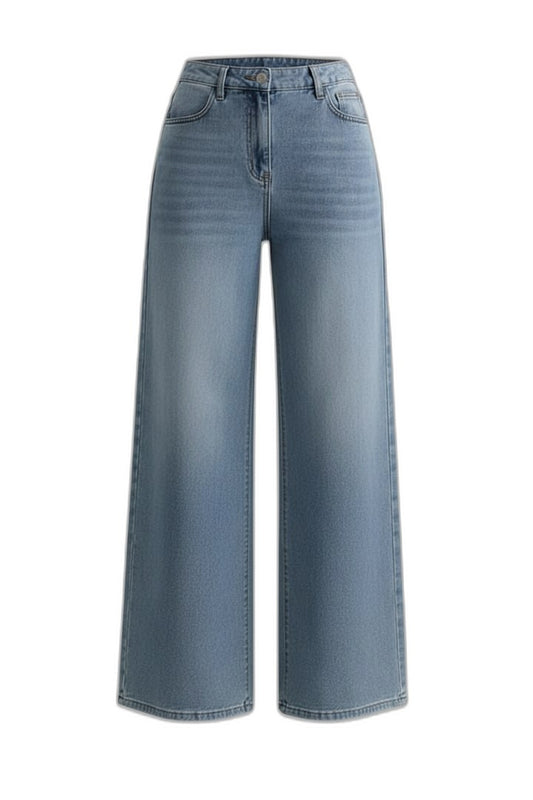 Effortless Blue Denim Jeans for Women with High Waisted Wide Leg Pockets Casual Style