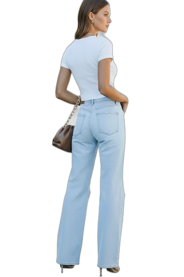 Effortless Blue Denim Jeans for Women with High Waisted Wide Leg Pockets Casual Style