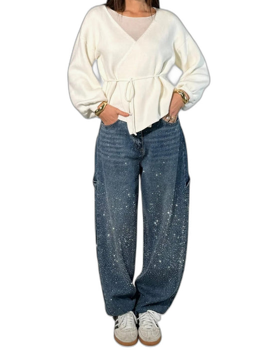 Effortless Blue Denim Jeans for Women with High Waisted Wide Leg Pockets Casual Style