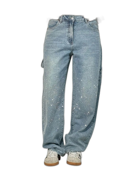 Effortless Blue Denim Jeans for Women with High Waisted Wide Leg Pockets Casual Style