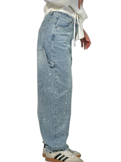 Effortless Blue Denim Jeans for Women with High Waisted Wide Leg Pockets Casual Style