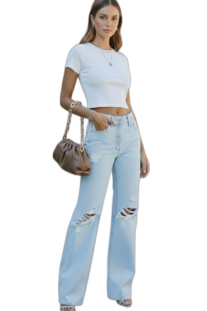 Effortless Blue Denim Jeans for Women with High Waisted Wide Leg Pockets Casual Style