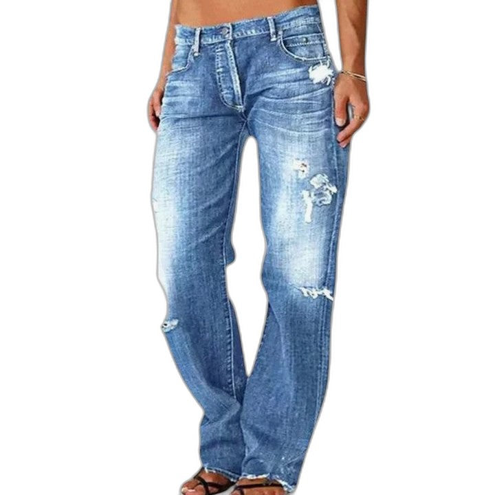 Effortless Blue Denim Jeans for Women with Straight Leg Casual Style
