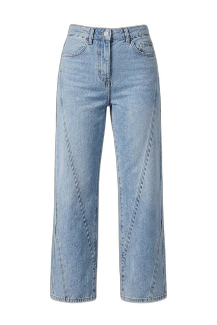 Effortless Blue Denim Jeans for Women with Straight Leg High Waisted Wide Casual Style
