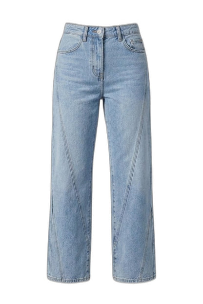 Effortless Blue Denim Jeans for Women with Straight Leg High Waisted Wide Casual Style