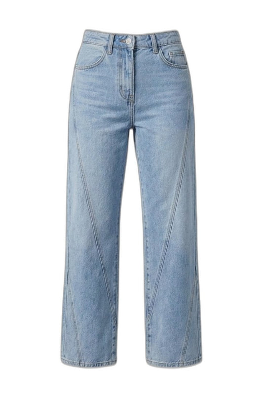 Effortless Blue Denim Jeans for Women with Straight Leg High Waisted Wide Casual Style